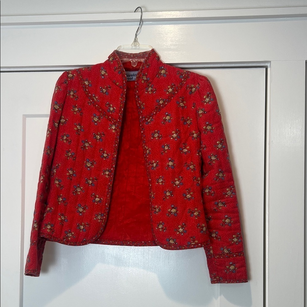 Vintage Cleveland Street Red Floral 1970s Embroidered Women's Jacket size 5.